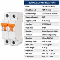 Disjoncteur miniature Wanbo-407 Wanbo 2P 6kA MCB pour boîtier de distribution et tableau de commutation