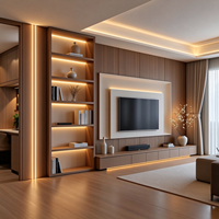 Meuble TV au design bois moderne, solution de rangement personnalisée, aménagement flexible, pour projet de salon de villa, support usine