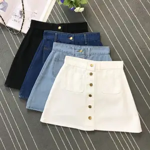 Dijual 2023 Musim Panas Wanita A-line Jeans Rok Pendek Kancing Pinggang Tinggi Denim Saku Rok Harajuku Mini Jean Rok