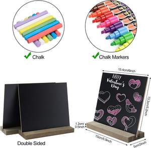 Lot de 8 petits tableaux noirs sur pied pour écrire, <span class=keywords><strong>ardoise</strong></span> double face, panneaux de buffet, étiquettes de <span class=keywords><strong>prix</strong></span>, support pour carte de boissons pour anniversaire - Product Image 2
