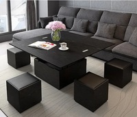 Table basse en noyer Offre Spéciale avec 4 tabourets et poufs de rangement table basse élévatrice pliante multifonctionnelle