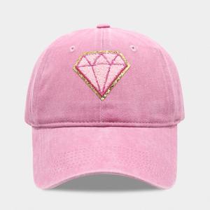 2025 New Arrival Women Lady Retro Diamond Patch Washed Cotton Baseball Cap Fashion Trendy Outdoor Sunshade Sports <b>Hat</b> - Product Image 4