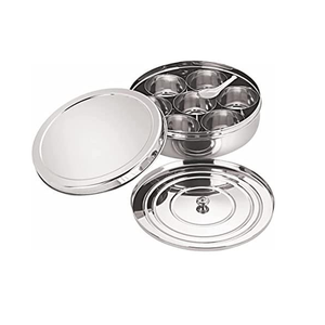 Recipiente para especias Neelam de acero inoxidable con siete recipientes extraíbles para especias, tapa hermética y construcción duradera de calidad alimentaria. - Product Image 6
