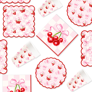 DAMAI - Juego de Vajilla Desechable con Temática de Cereza para Fiestas de Cumpleaños, Platos y Servilletas de Papel para Baby Shower - Product Image 2