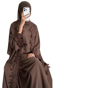 Robe Abaya musulmane en tissu Nida, mode modeste, respirante et légère, ensemble <span class=keywords><strong>deux</strong></span> pièces avec cardigan ouvert pour femmes - Product Image 4