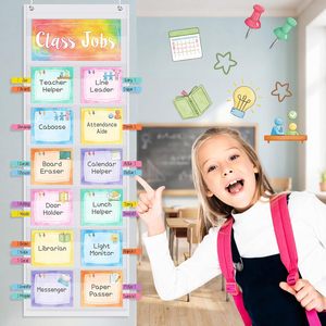 Organizador de Bolsillo para Trabajos de Clase 9.734 x 5.634 Tarjetas Multicolor de Ayudantes del Aula con Clips y Ganchos para Uso del Maestro - Product Image 5