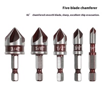Outil de chanfreinage industriel rouge à cinq lames de 82 degrés, guide rapide, perceuse à chanfreiner pour le travail du bois, jeu de forets de centrage pour le bois
