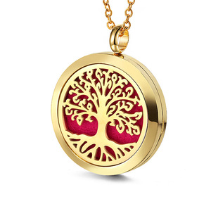 Essential Oil Diffuser Necklace | 18K PVD Gold Plated Stainless Steel | Tree of Life Aroma Diffuser Aromatherapy <b>Locket</b> Pendant - Product Image 3