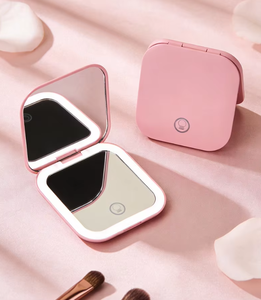 Square Led Portable Touch Screen Cute Makeup <strong>Mirror</strong> <strong>Vanity</strong> With Lights Pocket Make up Hand <strong>Mirror</strong> pink Solid Color Minimalism - Product Image 2