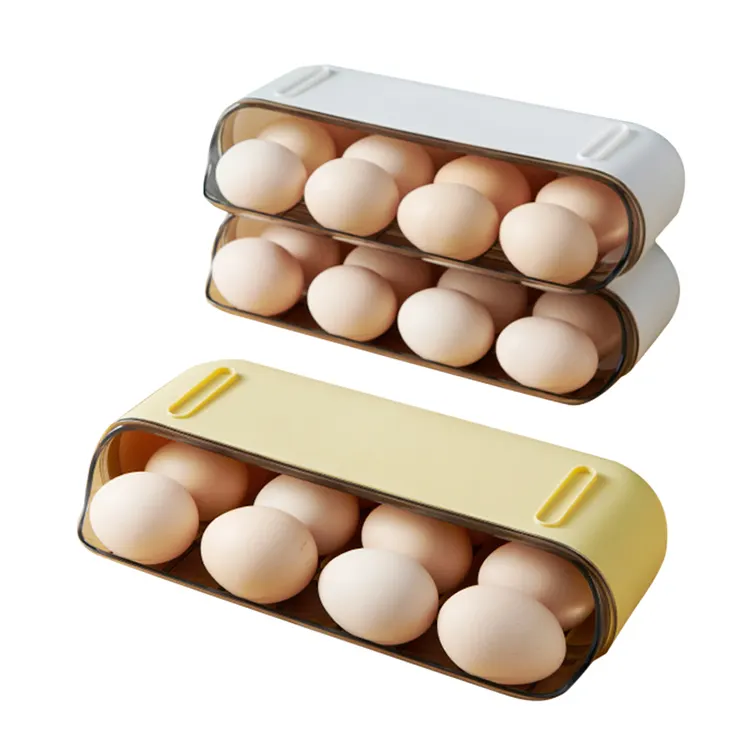 Online Hot Sale Side Easy Opening Rolling Type Egg Holder for Refrigerator Plastic Egg Storage Container