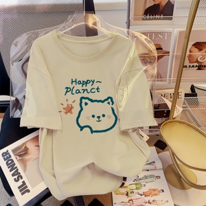 <span class=keywords><strong>T</strong></span>-<span class=keywords><strong>shirt</strong></span> en coton pour <span class=keywords><strong>femme</strong></span> 2026, imprimé tendance, col rond, manches courtes, 200 grammes, doux, ample et oversize - Product Image 6