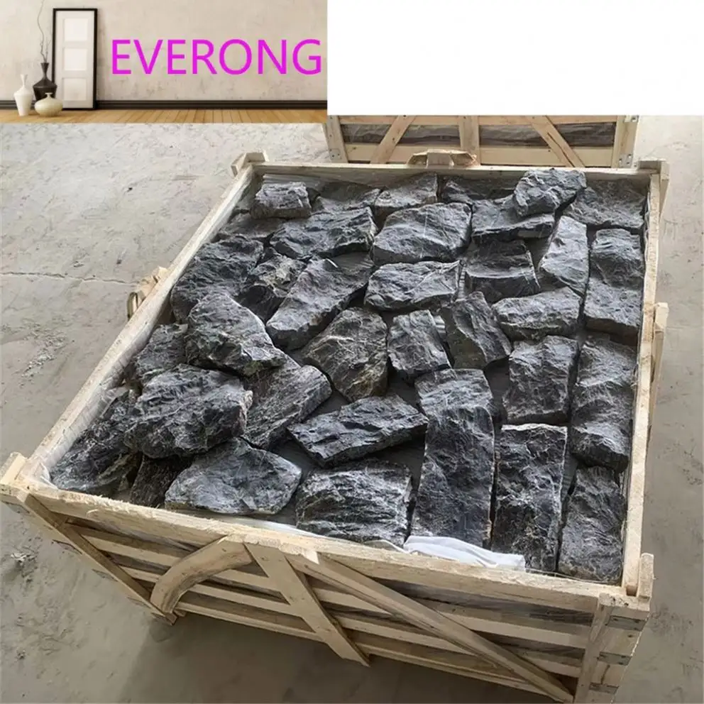 Pure Black China Cheap Exterior Wall Panel Irregular Shape Outdoor Limestone Cladding Tiles Natural Slate Flagstone Stone