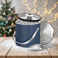 Seau à glace en acier inoxydable 3L avec anneau d'étanchéité en silicone, isolation sous vide à double paroi, couche filtrante, pince à glace et cuillère (Bleu marine)
