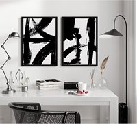 Décoration murale abstraite moderne minimaliste en lignes noires et blanches sur toile, 12x16 pouces, encadrée en bois, lot de 2 pour salon et chambre à coucher