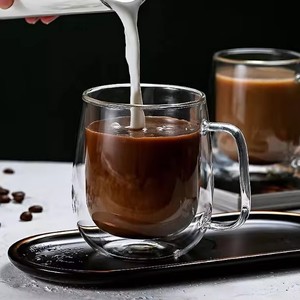 Meilleur vendeur haute teneur en borosilicate <span class=keywords><strong>Double</strong></span> couche <span class=keywords><strong>paroi</strong></span> jus clair lait thé bière tasse à café <span class=keywords><strong>verre</strong></span> avec poignée - Product Image 2