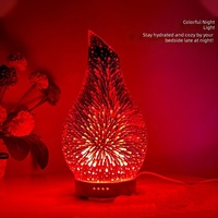 Difusor de Aroma 3D con Borde Biselado de Vidrio, Vapor Frío Ultrasónico, Luz Nocturna de Siete Colores, Base con Aspecto de Madera, Uso en Interiores, 36dB de Ruido, 0.5L