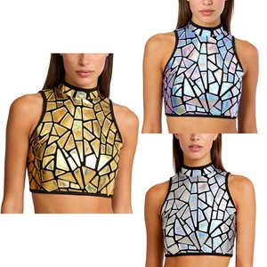 Womens Silver Sequin Dance Tank <b>Tops</b> Metallic Mosaic <b>Mock</b> <b>Neck</b> Sleeveless Latin Dancewear Stage Performance Kids Ballroom Custom - Product Image 1