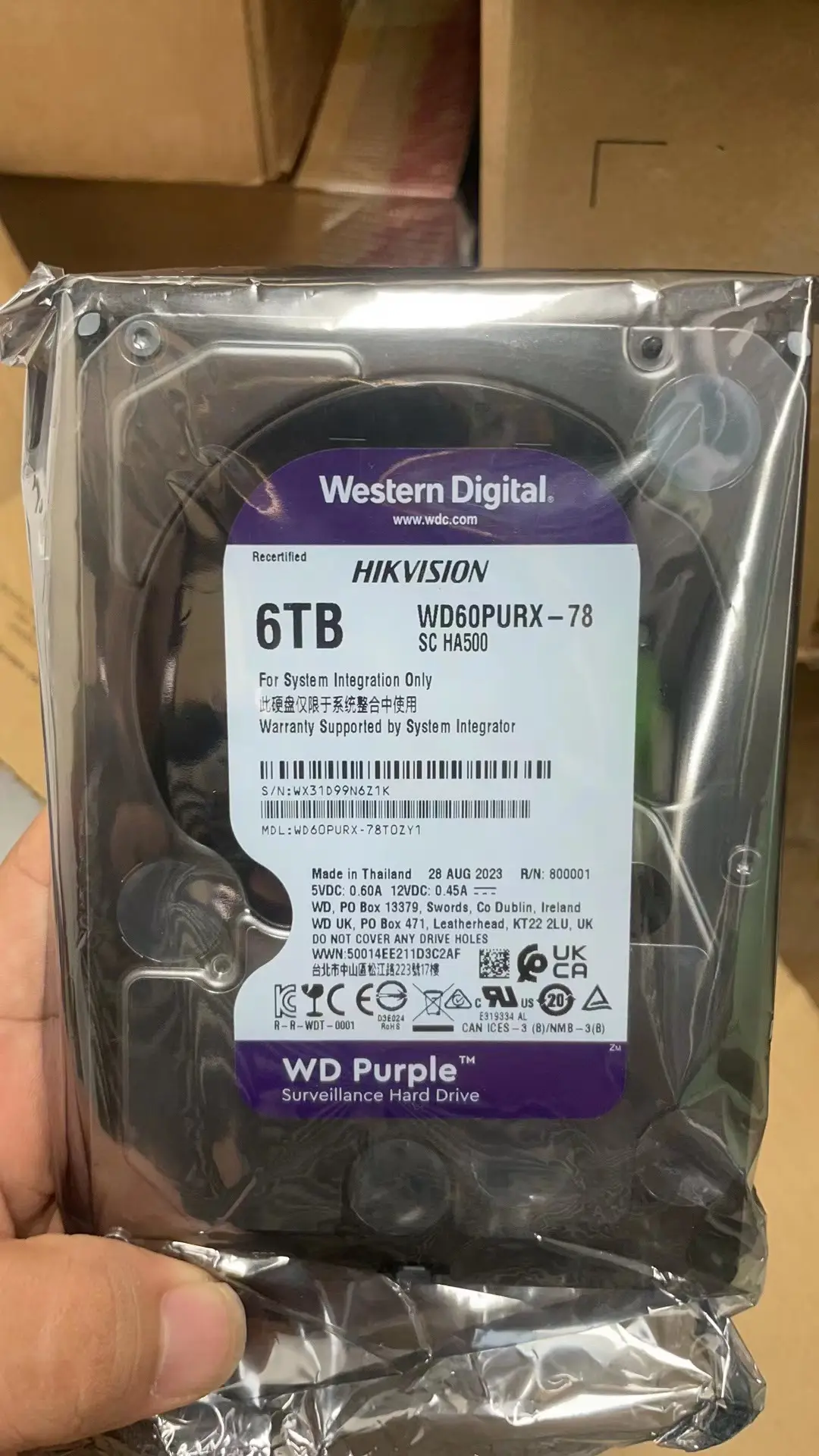 WD60PURX-78ฮาร์ดไดรฟ์ SATA 6TB สีม่วงสำหรับการเฝ้าระวัง W/intellippower 6กิกะไบต์/วินาที64MB HDD