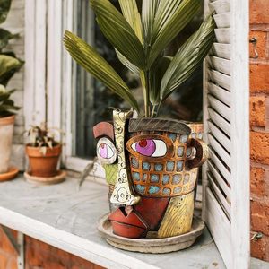 Pots de fleurs originaux en forme de tête drôle et colorée pour la décoration de jardin extérieur et la décoration artistique intérieure - Product Image 5