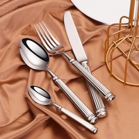 Ensemble de couverts de luxe moderne 4 pièces en acier inoxydable 18/10 Royal avec manche colonne romaine, couteau de table, fourchette et cuillère lourdes