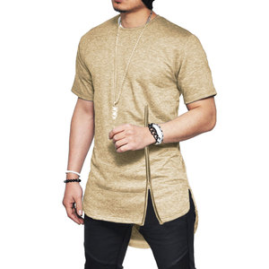 <strong>Longline</strong> Crewneck Blank Side Zipper <strong>T</strong> <strong>Shirt</strong> Curved Hem Hip Hop Mens <strong>T</strong> <strong>Shirt</strong> - Product Image 5