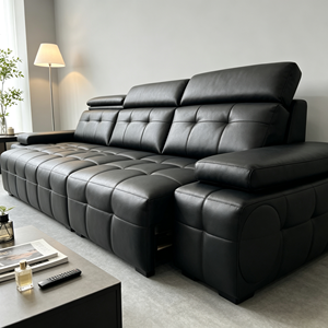 Sofá Seccional Moderno de Cuero PU Negro con Diseño Acolchado en Forma de L para Sala de Estar - Product Image 4