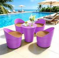Ensemble de table et de chaises d'extérieur en plastique moderne, durable, léger, empilable, imperméable, facile à transporter pour hôtel, terrasse, restaurant de restauration rapide