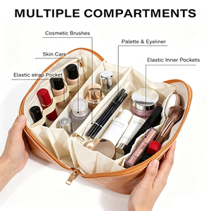 Travel Waterproof PVC Kraft Paper Makeup Bag Flat Open Portable <b>Toiletry</b> Bag for Skincare - Product Image 2