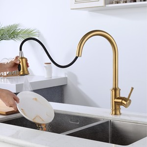 Jboyun Kitchen Faucet 304 Stainless Steel Single Handle Pull Out <b>Spray</b> Deck <b>Mounted</b> European Style - Product Image 4