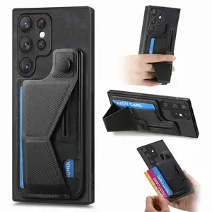 Magnetic Card Holder Wallet Stand Phone Case For iPhone 15 Pro Max for Samsung Luxury Carbon Fiber Pocket Phone Case