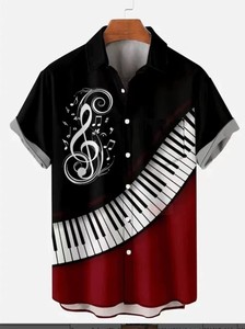 Maglia da uomo con stampa a maniche corte con elemento musicale alla moda stile <span class=keywords><strong>Rock</strong></span> Casual Top - Product Image 3