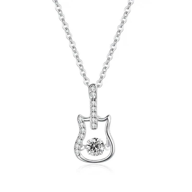 Il nuovo fornitore di annunci collana in argento con ciondolo in cristallo con zirconi e corde per chitarra Punk