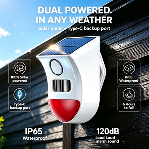 Système d'alarme extérieur sans fil WALE anti-vol à énergie solaire IP65 avec détecteur <span class=keywords><strong>de</strong></span> mouvement infrarouge et sirène stroboscopique - Product Image 2