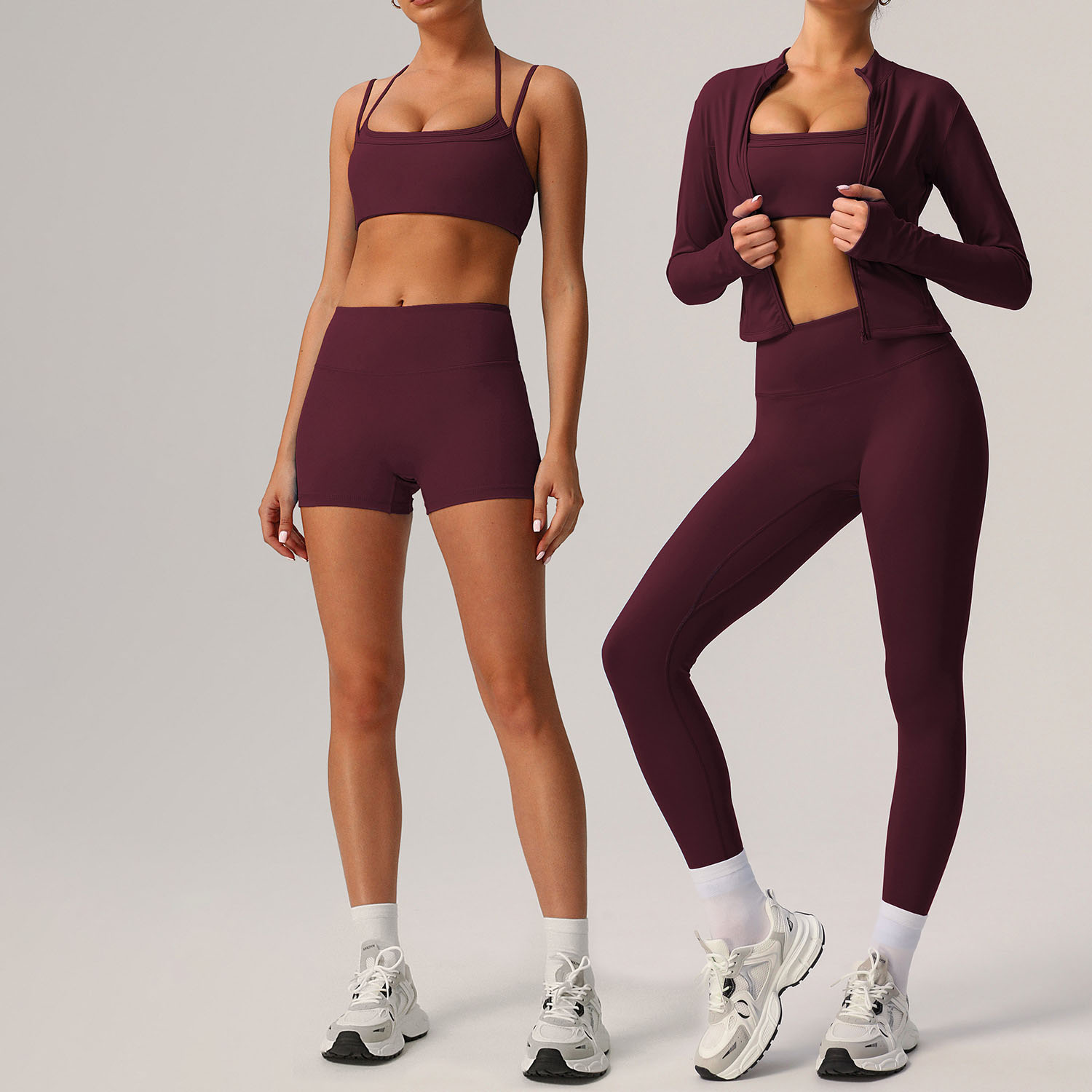 2025 New Fashion Women Workout 4 Piece Set Yoga Gym Fitness Training Quick Dry Tracksuit