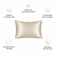 Ensemble de taies d'oreiller en soie de mûrier pure à 100 % 19 mm/22 mm - Décoration de luxe personnalisée pour la maison et l'hôtel