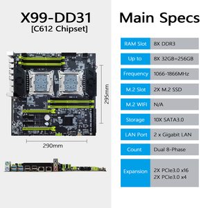 La nueva placa base PANDL X99 de refrigeración activa admite Dual Gigabit Ethernet Intel Xeon CPU ECC <span class=keywords><strong>DDR3</strong></span> Dual CPU placa base para escritorio - Product Image 2