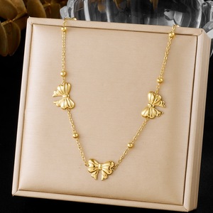 Gold Plated Bowknot Chain Necklace Stainless Steel Daily Wear Clavicle Jewelry N4001 - Product Image 1