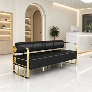 Modern Style Stainless Steel & Wood Barber Shop Waiting Chair Synthetic Leather Salon Furniture for Hospital & Office Use - Product Image 1