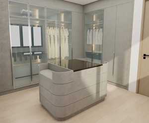 Armoire complète de luxe en bois, armoire principale avec tiroirs, panneaux de particules mélaminés, armoire de chambre à coucher avec porte en verre - Product Image 2