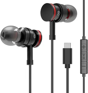 USB C型耳机立体声入耳式耳塞式耳机，带麦克风低音耳塞，带麦克风和音量控制