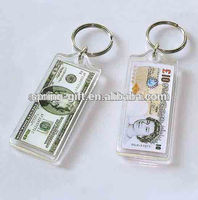 Cadeau promotionnel acrylique Photo EUR Money Note US Dollar porte-clés, mode British Pound Keychain