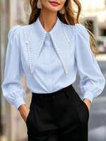 Chemise à manches longues pour femmes, chemise patchwork pour femmes, chemise à manches bouffantes pour femmes, chemise à volants pour femmes