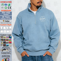 Vente en gros de chandail à fermeture éclair et quart molletonnée pour hommes, 330 GSM, logo personnalisé, pull-over d'entraînement, sweat-shirt uni, survêtement zippé 1/4