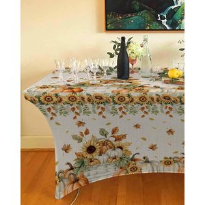 Nappe en Spandex Extensible Élégante avec Motifs de Récolte d'Automne Sans Plis, Adaptée aux Tables Rectangulaires pour Hôtels de Marque - Product Image 3
