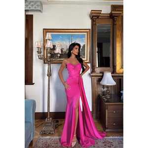 Robe de bal vintage de luxe Elodie fuchsia, taille empire, silhouette trapèze, décoration en dentelle, longueur courte, en polyester, taille XL - Product Image 3