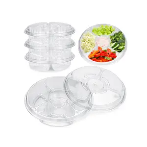 Recyclable Thermoform Clear PET Food Fruit Round 6 Compartment Plastic Tray