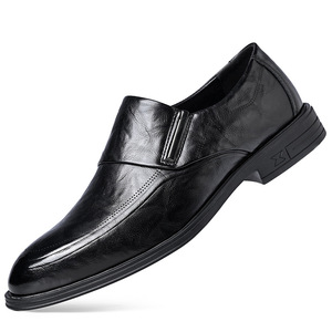Chaussures habillées en cuir pour hommes, à bout pointu, à enfiler, doublées de fourrure, semelle en caoutchouc, pour l'automne, mariage, affaires, style Oxford - Product Image 5