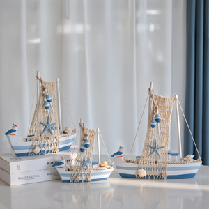Modelo de Velero Mediterráneo Ecológico, Barco de Madera Estilo Ave Marina, Decoración de Escritorio Estilo Océano, Pintado en Azul Cielo - Product Image 3