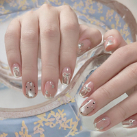 Faux ongles carrés courts à couverture complète, style INS français, pré-dessinés, en ABS, motif pois, effet œil de chat, avec nœuds