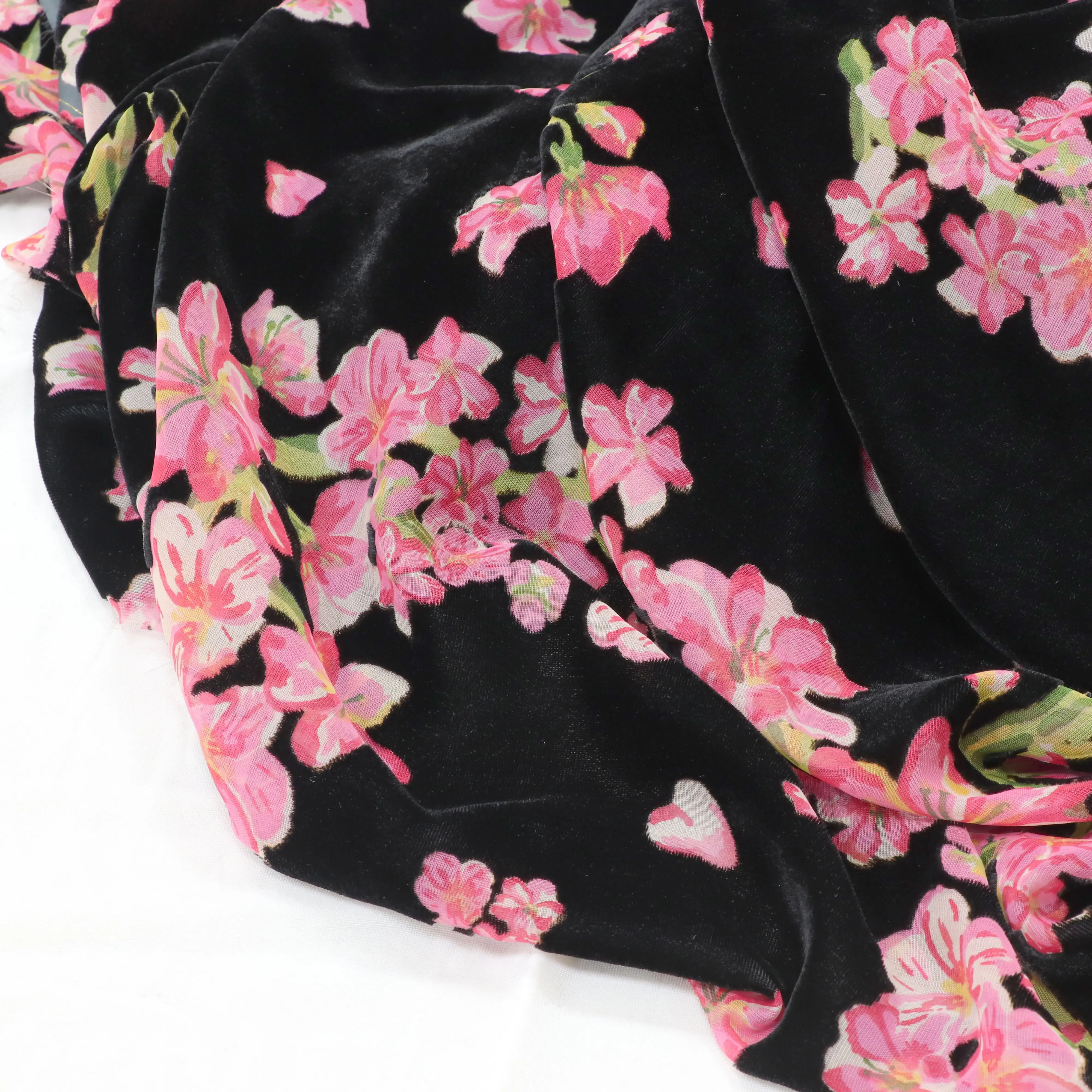 Tessuto floreale in velluto personalizzato di alta qualità in nylon viscosa tessuto di velluto fiorito burnout per il vestito